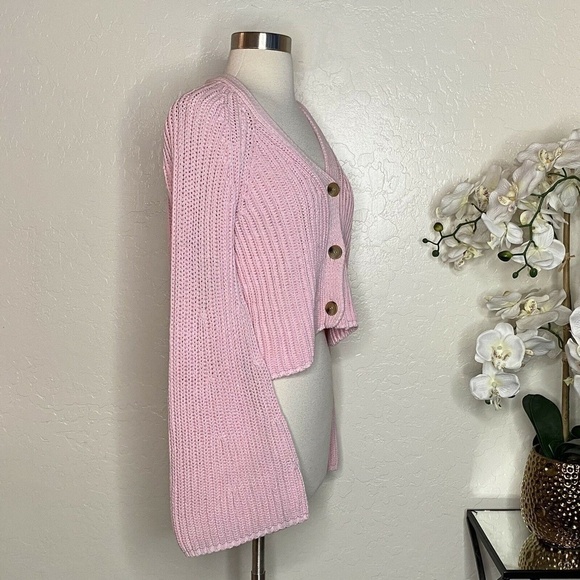 CURRENT AIR V-Neck Rib Knit Crop Cardigan Pink M - Picture 3 of 7
